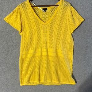 Torrid Yellow Crochet Knit V Neck Short Sleeve Top Plus Size 3